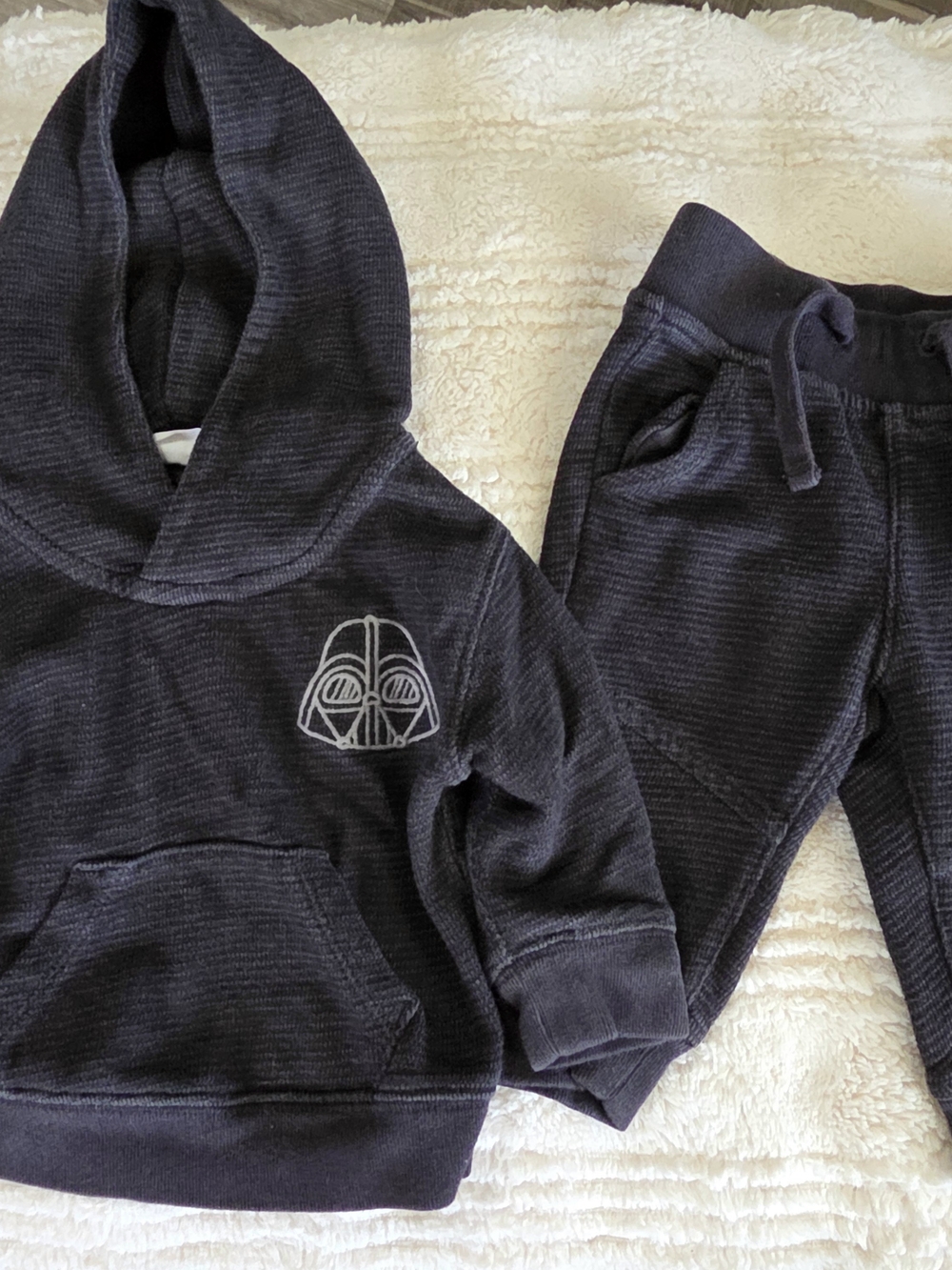GAP Black Ribbed Hoodie & Joggers Set with Darth Vader Graphic